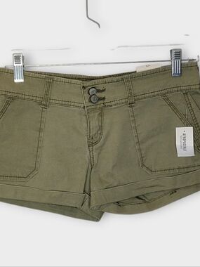 Y2K Aeropostale Micro Low Rise Twill Shorts 1/2 Army Green NEW